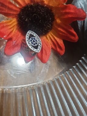 Sterling Silver Evil Eye Charm Pendant Sapphires&White CZ& Heart Filigries